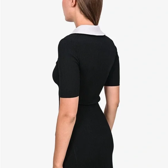 MAJE dress two tone Black Ribbed full gold zip contrast collar FR 34 US 0 XS - Picture 5 of 15